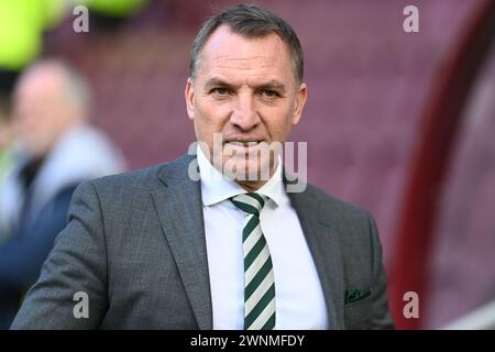 Tynecastle Park. Edinburgh.Scotland.UK.3rd März 24 Cinch Premiership Match Hearts vs Celtic . Celtic Manager Brendan Rodgers Credit: eric mccowat/Alamy Live News Stockfoto