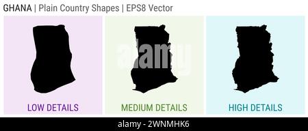 Ghana - einfache Landform. Detaillierte Karten von Ghana mit niedriger, mittlerer und hoher Detailtiefe. EPS8 Vektordarstellung. Stock Vektor