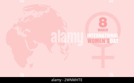 Grußkarte zum internationalen Frauentag. Frauensymbol mit Text und Erdkugel auf pastellrosa Hintergrund. Illustration des flachen Vektors Stock Vektor