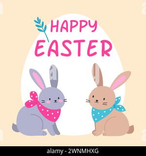 Zwei süße Hasen. Frohe ostern. Vektorabbildung in abgewickelter Form. Stock Vektor