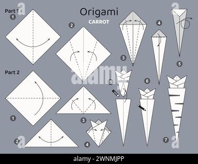 Origami-Tutorial für Kinder. Papierkohle. Stock Vektor