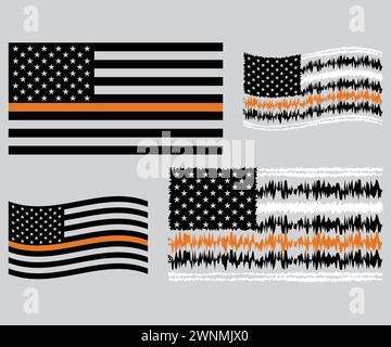 Dünne gelbe Linienfahne, dünne rote Linienfahne, dünne blaue Linienfahne, dünne grüne Linienfahne, Dispatcher, Dispatcher-Vektor, Dispatcher, Dispatcher-Vektor, Dispatch, distressed-Flag Stock Vektor