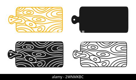 Küche Schneidebrett lineares Symbol, Zeichentricksymbol Set. Werkzeug aus Holz zum Schneiden von Schlachten von Lebensmitteln. Küchenbrett, Silhouetten. Einfaches Symbol für Infografik, Website, App-Logo. Vektor Stock Vektor