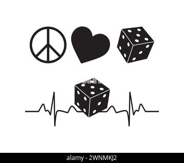 Bunco SVG Datei, Peace Love Bunco, Bunco Vektor, Bunco Queen, Bunco Heartbeat, Bunco Dice Clipart, Bunco Design, Bunco Dice Game, Würfel Stock Vektor