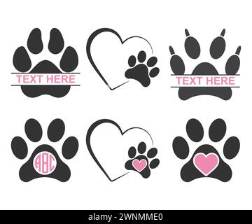 Peace Love Dogs, Pfotendrucke, Pfotendruck Monogramm, Dogs Love, aw Print, Hund Pfoten drucken svg, Hund Pfote Vektor, Pfote, Hund Mama, Welpe, Hundepfoten Vektor Stock Vektor