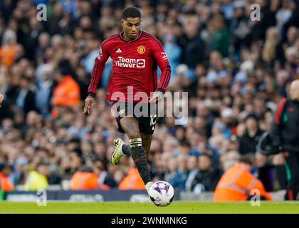 Manchester, Großbritannien. März 2024. Marcus Rashford von Manchester United. In Aktion während des Premier League-Spiels im Etihad Stadium, Manchester. Foto: Andrew Yates/Sportimage Credit: Sportimage Ltd/Alamy Live News Stockfoto