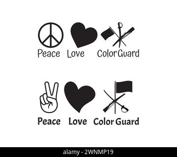 Color Guard Vektor, Peace Love Color Guard, Marching Band Clipart, Marching Band Split Monogramm, Color Guard Monogramm, Black Color Guard Gewehr, Color Stock Vektor