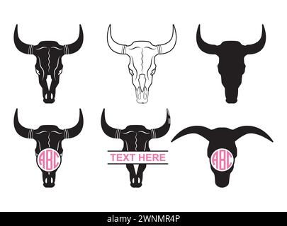 Bullenschädel Vektor, Bullenschädel Bundle, Bullenschädel Vektor, Bullenschädel Split, Bullenschädel Silhouette, Bullenschädel Vektor, Hörner, Hörner Vektor Stock Vektor