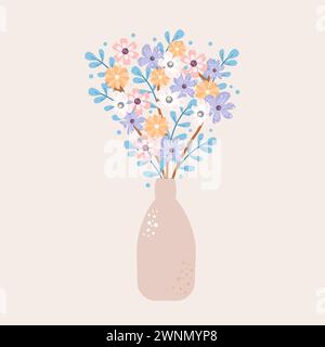Zarte Blumenstrauß in einer Vase. Blumenstrauß. Romantische Wildblumen. Für Banner, Karte, Einladung, Gruß, Flyer. Stockfoto