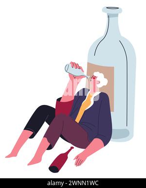 Alkoholabhängigkeit, Alkohol trinkender Mann Alkoholismus Stock Vektor