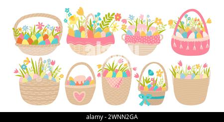 Happy Easter Körbe Set Stock Vektor