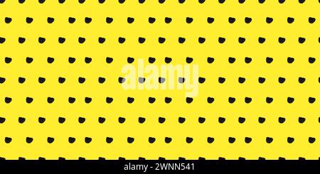 Nahtloses Polka Dot-Muster: Vektor-Illustration mit kleinen schwarzen Freiform-Punkten auf einem fröhlichen gelben Hintergrund. Kreative Textur von chaotischem rund und Stock Vektor