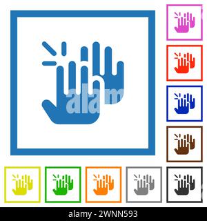 Beifall von durchgehend flachen farbigen Symbolen in quadratischen Rahmen auf weißem Hintergrund Stock Vektor