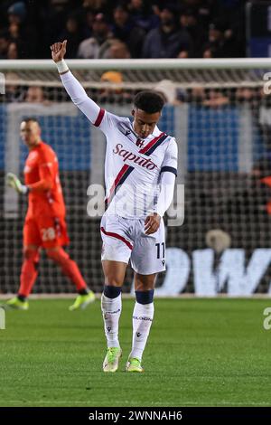 Bergamo, Italien, 3. März 2024. Dan Ndoye (Bologna FC) reagierte während des Fußballspiels der Serie A zwischen Atalanta und Bologna im Gewiss-Stadion am 3. März 2024 in Bergamo. Quelle: Stefano Nicoli/Speed Media/Alamy Live News Stockfoto