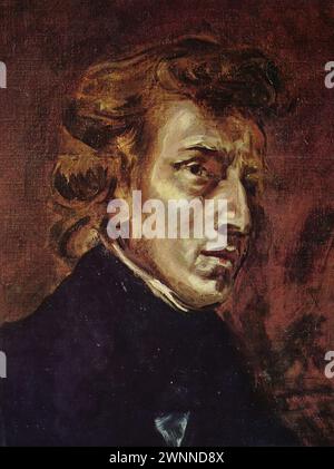 Das Porträt von Frédéric Chopin and George Sand war ein unvollendetes Gemälde des französischen Künstlers Eugène Delacroix aus dem Jahr 1838. Stockfoto