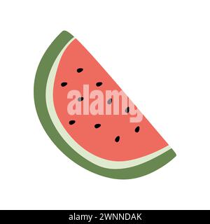 Köstliche rote Wassermelonenstücke mit schwarzen Samen. Süßes Stück Sommerfrucht für Frische. Illustration des Vektors Flat Cartoon isoliert auf weiß. Hand d Stock Vektor