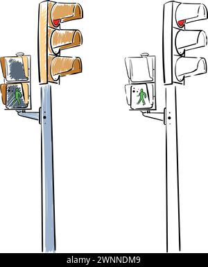 Ampeln Kritzelsymbol Kritzelvektor. Crossroad-Konzept handgezeichnete Skizze. Sicherheit Stock Vektor