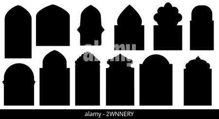 Set aus schwarzem islamischem Fenster, Türen Stock Vektor