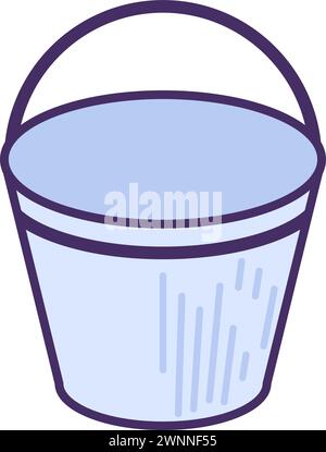 Leerer Metalleimer mit Griff. Professionelle Heimwerkerwerkzeuge und -Ausrüstung von hochqualifizierten Spezialisten. Einfaches Vektorsymbol mit farbigen Konturen, das auf wh isoliert ist Stock Vektor