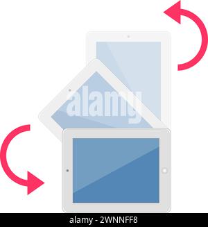 Display des Tablet-Geräts wird gedreht. Einfache visuelle Anleitung zur Verwendung Ihres mobilen Notizblocks für die Bilddrehung in die horizontale Position. Abgewickelter Vektor isoliert Stock Vektor