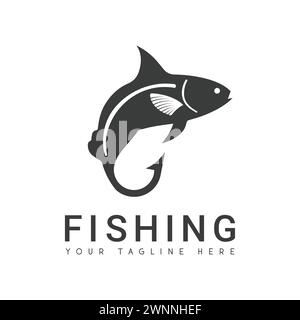 Angellogo Design Fisch mit Hook Logo Stock Vektor