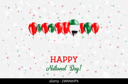 Unabhängigkeitstag Der Vereinigten Arabischen Emirate Funkelndes Patriotisches Poster. Ballonreihe in den Farben der Emirischen Flagge. Grußkarte mit Nationalflaggen, Co Stock Vektor