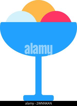 Party-Dessertschüssel mit Eiskugeln, Geburtstagssymbol. Einfache festliche Schüssel mit Eiscreme für Kinder. Farbe Stock Vektor