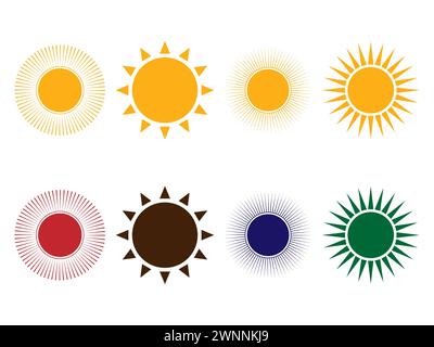 Sonne Icon flacher Stil Sonnenuntergang Sommer Hitze Icon Vektor. Stock Vektor