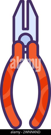 Klemmzange zum Abisolieren elektrischer Drahtisolierungen. Professionelle Heimwerkerwerkzeuge und -Ausrüstung von hochqualifizierten Spezialisten. Einfache farbige Kontur Stock Vektor