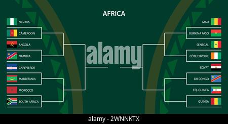 Afrikanisches Turnier 2023, Knoccout Stage Bracket, Flaggen afrikanischer Länder Stock Vektor