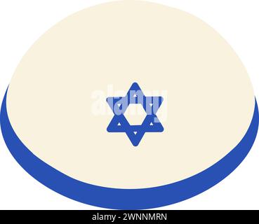 Jüdischer Kipa-Kopfschmuck. Festliches Festmilchelement, Attribut des jüdischen Feiertags. Cartoon flache Vektor-Symbol in nationalen Farben der israelischen Flagge isolieren Stock Vektor