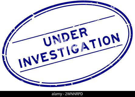 Grunge Blue unter Untersuchung Wort ovaler Gummisiegelstempel auf weißem Hintergrund Stock Vektor