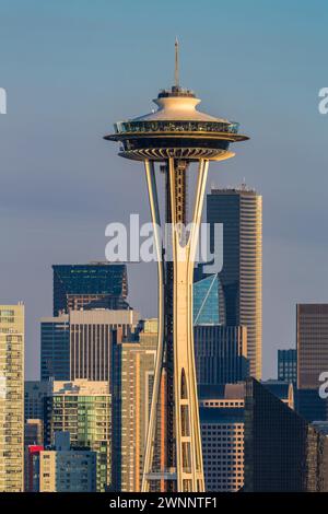 Nahaufnahme der Space Needle im Zentrum von Seattle, Washington Stockfoto