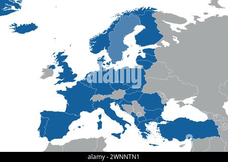 Nordatlantische Organisation mitgliedsstaaten auf der politischen Karte Europas Stock Vektor