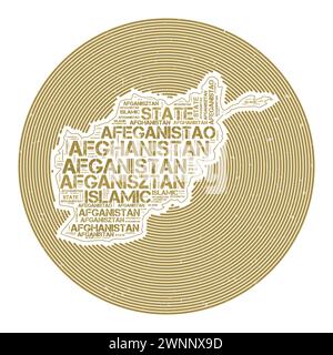 Vektorbild Afghanistan. Country Round-Logo-Design. Afghanisches Poster in Kreisbögen und Wortwolken-Stil. Elegante Vektorillustration. Stock Vektor