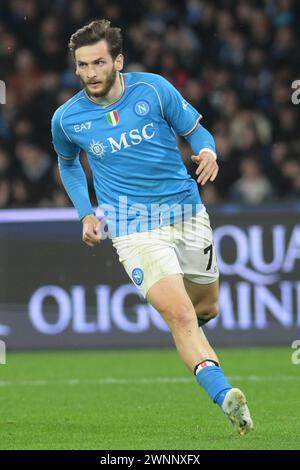 Neapel, Italien. März 2024. Khvicha Kvaratskhelia von SSC Napoli während des Spiels der Serie A zwischen SSC Napoli und Juventus FC im Diego Armando Maradona Stadium Credit: Independent Photo Agency/Alamy Live News Stockfoto