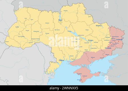 Verwaltungskarte der Ukraine vom Februar 2024. Vektorabbildung Stock Vektor