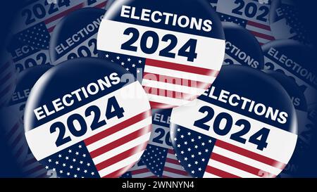 2024 Abzeichen oder Pin für die Präsidentschaftswahl. US, USA, amerikanische Wahl, Wahlzeichen. Stockfoto