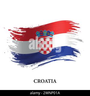 Grunge-Flagge von Kroatien, Pinselstrich Vektor Hintergrund Stock Vektor