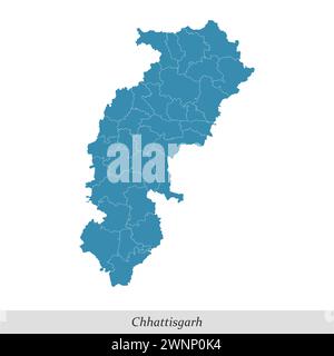 Map of Chhattisgarh ist ein Bundesstaat Indien mit Grenzbezirken Stock Vektor