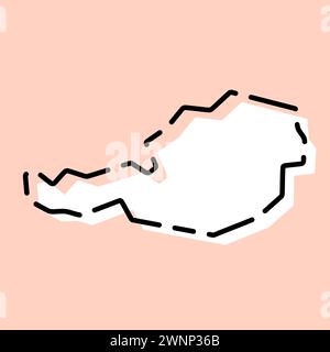 Vereinfachte Karte für Österreich. Weiße Silhouette mit schwarzer gebrochener Kontur auf rosa Hintergrund. Einfaches Vektorsymbol Stock Vektor