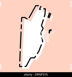 Belize Country vereinfachte Karte. Weiße Silhouette mit schwarzer gebrochener Kontur auf rosa Hintergrund. Einfaches Vektorsymbol Stock Vektor