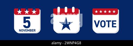 Symbol für die Erinnerung an die Wahlen. Abreißkalender mit amerikanischem Sternsymbol. Stock Vektor