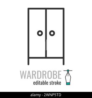 Vektor des Symbols für die Garderobe. Wandkleider umreißen Vektorzeichen, lineares Piktogramm isoliert auf weiß. Vektorabbildung EPS 10 editierbarer Hub Stock Vektor