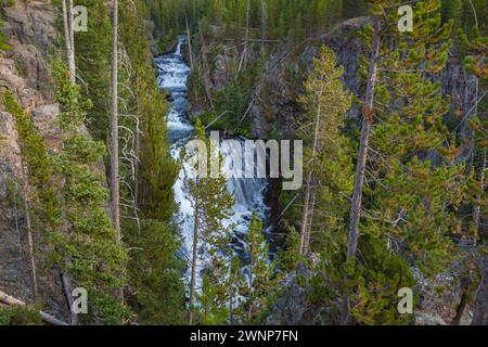 Dreistufiger Kepler Cascades Wasserfall am Firehole River im Südwesten des Yellowstone National Park, Wyoming Stockfoto