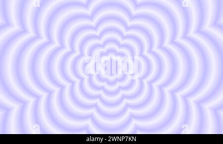 Poster mit konzentrischen violetten Blüten in verschwommenem Stil. Trendiges y2k-Muster mit verlaufendem Aura-Effekt. Trippiges psychedelisches Tapetendesign. Ästhetischer Hintergrund mit hypnotischer Wirkung. Vektorabbildung Stock Vektor