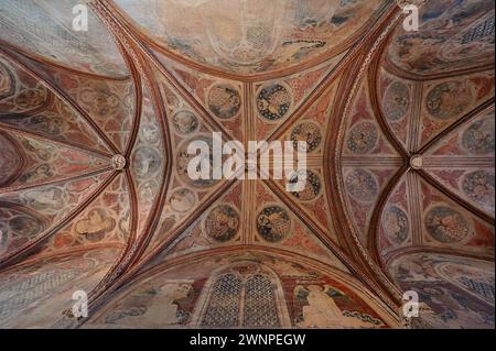 Gewölbe der Kapelle St. Antonin, mit Bildern Gottes und der 24 Ältesten, umgeben von den 4 Evangelisten der Johannes-Apokalypse, in polychromer Tempera Stockfoto