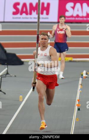 Glasgow, Großbritannien. März 2024. Emirates Arena, Glasgow, Schottland - Sonntag, den 3. März: Piotr LISEK (Polen - POL) tritt am Sonntag, den 3. März 2024, im Pole Vault Finale während der Leichtathletik-Hallenweltmeisterschaften Glasgow 2024 in der Emirates Arena an (Claire Jeffrey/SPP) Credit: SPP Sport Press Photo. /Alamy Live News Stockfoto