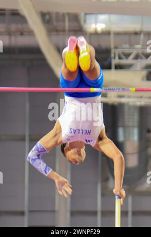Glasgow, Großbritannien. März 2024. Emirates Arena, Glasgow, Schottland - Sonntag, den 3. März: Emmanouil KARALIS (Griechenland - GRE) tritt am Sonntag, den 3. März 2024, im Pole Vault Finale während der Leichtathletik-Hallenweltmeisterschaften Glasgow 2024 in der Emirates Arena an (Claire Jeffrey/SPP) Credit: SPP Sport Press Photo. /Alamy Live News Stockfoto