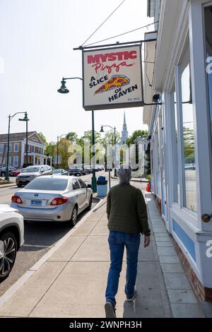 Mystic Pizza in Mystic, Connecticut, war das kleine Dorf am Meer in Hollywood, als der gleichnamige Film eine junge Julie Roberts in der Hauptrolle spielte Stockfoto